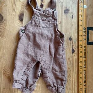 Rylee & Cru Overalls Linen Brown Gender Neutral Baby 0-3 mo EUC Snap Cute Pocket